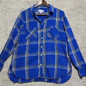 Old Navy Woman’s Blue Plaid Long Sleeve Button Up Shirt Size Large